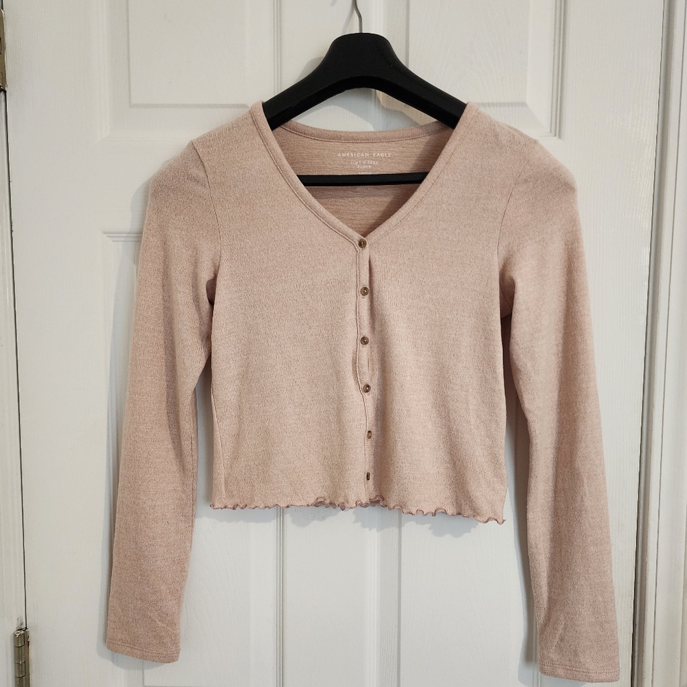 NWT American Eagle Outfitters Soft & Sexy Pink Button Up Sweater Cardigan Size S
